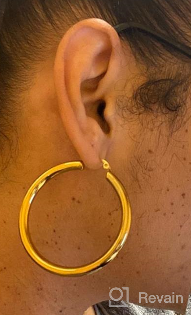img 1 attached to Stainless Steel Hoop Earrings, Yellow Colored and 2 Inches Wide by Gem Stone King review by Amanda Reynolds