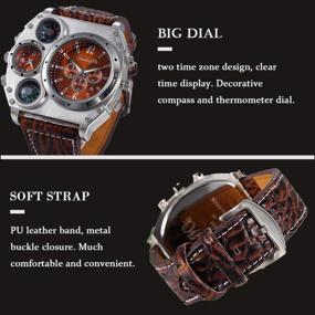 img 2 attached to JewelryWe Military Watch For Men 2 Time Zone Big Quartz Watch Mens Leather Wrist Watch Cool Casual Sports Wirstwatch