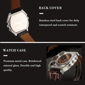 img 1 attached to JewelryWe Military Watch For Men 2 Time Zone Big Quartz Watch Mens Leather Wrist Watch Cool Casual Sports Wirstwatch