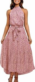 img 4 attached to TEMOFON Women'S Dresses Halter Neck Summer Boho Maxi Floral Print Backless Sleeveless Dress With Belt S-2XL
