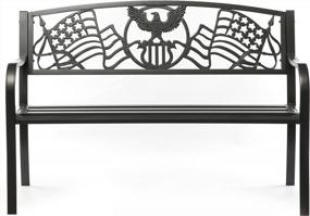 img 1 attached to Gardenised Steel Outdoor Patio Garden Park Bench With Cast Iron American Flag Backrest, Black