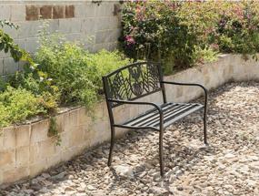 img 3 attached to Gardenised Steel Outdoor Patio Garden Park Bench With Cast Iron American Flag Backrest, Black