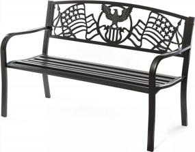 img 4 attached to Gardenised Steel Outdoor Patio Garden Park Bench With Cast Iron American Flag Backrest, Black