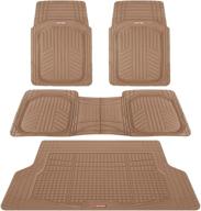 🚗 motor trend premium flextough plus all-protection deepdish front &amp; rear mats with trunk cargo liner - combo set - enhanced all-weather traction grips, beige logo