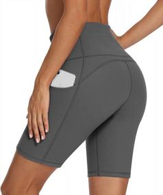 img 4 attached to High-Waist Biker Shorts For Women With Pockets - 8”/4” Compression Yoga Workout And Running Shorts By Lingswallow