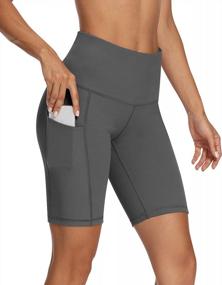 img 2 attached to High-Waist Biker Shorts For Women With Pockets - 8”/4” Compression Yoga Workout And Running Shorts By Lingswallow