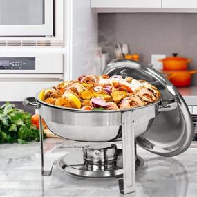 img 3 attached to 5 Quart Round Stainless Steel Chafing Dish Set Of 4 With Fuel Holder For Buffet Catering Party Events Warmer Serving Utensils.