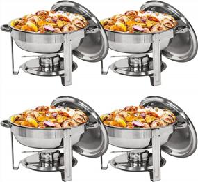 img 4 attached to 5 Quart Round Stainless Steel Chafing Dish Set Of 4 With Fuel Holder For Buffet Catering Party Events Warmer Serving Utensils.