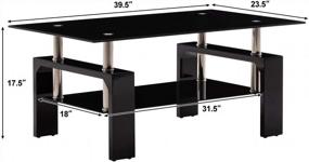 img 3 attached to Living Room Rectangle Glass Coffee Table, Modern Living Room Table With Lower Shelf, Black Tempered Glass Top With Black Color Wooden Legs,Living Room Furniture,Waiting Area Table