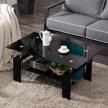 living room rectangle glass coffee table, modern living room table with lower shelf, black tempered glass top with black color wooden legs,living room furniture,waiting area table logo