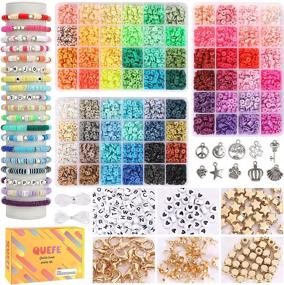 img 4 attached to Create Personalized Jewelry With QUEFE Bracelet Making Kit - 9000Pcs, 72 Colors Clay Beads, Polymer Heishi & Letter Beads, Ideal For Girls 8-12, Gifts & Crafts