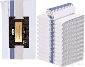 img 3 attached to 🧺 Talvania Kitchen Dish Towels - 100% Cotton White Flour Sack Tea Cloth with Blue Herringbone Stripe, Pack of 12, 15” x 25” - Ideal Dish Towels for Bars, Kitchens, Counters &amp; More - Perfect Classic Dishcloth