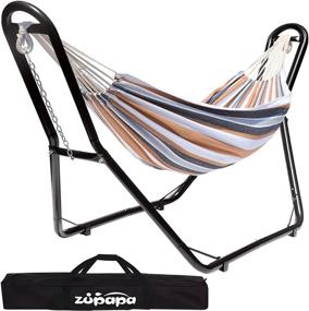 img 4 attached to Zupapa Hammock With Stand 2 Person, Upgraded Steel Hammock Frame And Polycotton Hammock, 550LBS Capacity For Indoor Outdoor Use (Coffee Gray Ripples)