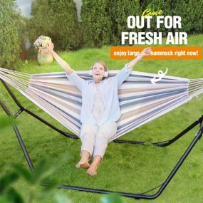 img 2 attached to Zupapa Hammock With Stand 2 Person, Upgraded Steel Hammock Frame And Polycotton Hammock, 550LBS Capacity For Indoor Outdoor Use (Coffee Gray Ripples)
