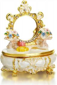 img 4 attached to YU FENG Mini Jeweled Enameled Dresser Trinket Box With Mirror: Perfect For Collectible Jewelry And Rings