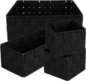 img 4 attached to Набор из 4 плетеных корзин для хранения Awekris - маленькие ящики для шкафа, комода, полки, офиса, кладовой, ванной комнаты и косметики