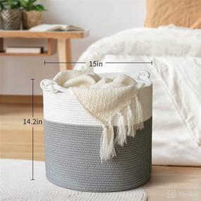 img 2 attached to 🧺 High-Quality Cotton Rope Basket with Handle for Baby Laundry, Toy Storage, Blankets & Nursery - Soft Woven Storage Bins - 15'' × 15'' × 14.2''