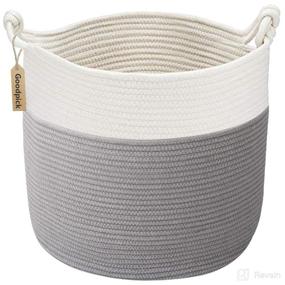 img 4 attached to 🧺 High-Quality Cotton Rope Basket with Handle for Baby Laundry, Toy Storage, Blankets & Nursery - Soft Woven Storage Bins - 15'' × 15'' × 14.2''