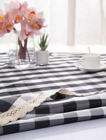 img 2 attached to Nobildonna 55Inch Gingham Checkered Tablecloth, Black & White Checker, Round Lace Polyester Tablecloth