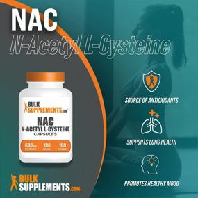 img 2 attached to Immune Boosting Antioxidant Supplement - 6-Month Supply Of NAC Capsules (N-Acetyl L-Cysteine) From BulkSupplements.Com - Gluten-Free And Filler-Free With 600Mg Per Serving (180 Capsules)
