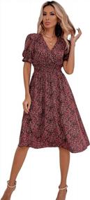 img 1 attached to Women'S Boho Floral V Neck Dress Puff Sleeve Shirred A Line Midi Dresses By SweatyRocks