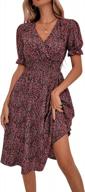 women's boho floral v neck dress puff sleeve shirred a line midi dresses by sweatyrocks logo