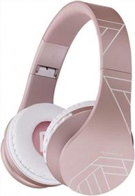 img 4 attached to Wireless Over Ear Bluetooth Headphones In Rose Gold With Hi-Fi Stereo, Soft Memory Foam Earmuffs, Built-In Mic & Wired Mode - Compatible With IPhone, Android, PC, And Laptops - PowerLocus Headphones