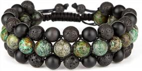 img 4 attached to 8Mm Natural Lava Rock Stone Bracelets For Men, Healing Crystal Essential Oil Diffuser Beads Bracelet Chakra Yoga Energy Anxiety Gemstone Bracelet - 3 Layer