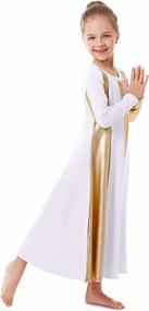 img 2 attached to Танцевальное платье цвета металлик и золота для девочек и детей - OwlFay, литургический лирический костюм с цветными блоками и длинными рукавами