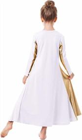 img 1 attached to Metallic Gold Praise Dance Dress For Girls Kids - OwlFay Long Sleeve Color Block Liturgical Lyrical Worship Costume