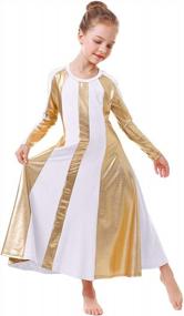 img 3 attached to Танцевальное платье цвета металлик и золота для девочек и детей - OwlFay, литургический лирический костюм с цветными блоками и длинными рукавами
