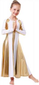 img 4 attached to Танцевальное платье цвета металлик и золота для девочек и детей - OwlFay, литургический лирический костюм с цветными блоками и длинными рукавами