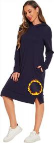 img 4 attached to Women'S Long Sleeve Cotton Light Fleece Hoodie Dress With 2 Side Pockets