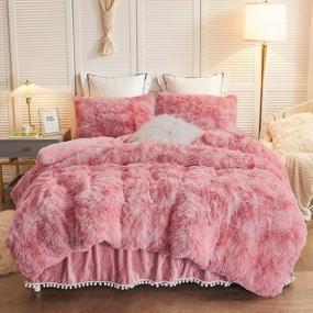 img 4 attached to LIFEREVO 3 Pieces Luxury Shaggy Faux Fur Duvet Cover Set Soft Fluffy Fuzzy Comforter Set Ombre Marble Print Furry Bedding,1 Long Plush Duvet Cover+2 Pillowcases,Zipper Closure(Tie Dye Old Pink,Queen)