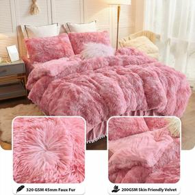 img 2 attached to LIFEREVO 3 Pieces Luxury Shaggy Faux Fur Duvet Cover Set Soft Fluffy Fuzzy Comforter Set Ombre Marble Print Furry Bedding,1 Long Plush Duvet Cover+2 Pillowcases,Zipper Closure(Tie Dye Old Pink,Queen)