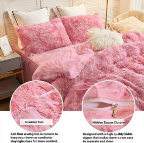 img 1 attached to LIFEREVO 3 Pieces Luxury Shaggy Faux Fur Duvet Cover Set Soft Fluffy Fuzzy Comforter Set Ombre Marble Print Furry Bedding,1 Long Plush Duvet Cover+2 Pillowcases,Zipper Closure(Tie Dye Old Pink,Queen)
