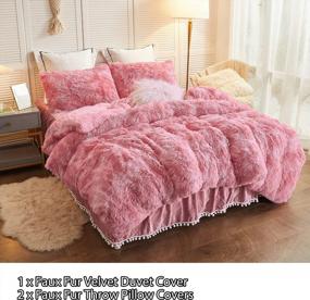 img 3 attached to LIFEREVO 3 Pieces Luxury Shaggy Faux Fur Duvet Cover Set Soft Fluffy Fuzzy Comforter Set Ombre Marble Print Furry Bedding,1 Long Plush Duvet Cover+2 Pillowcases,Zipper Closure(Tie Dye Old Pink,Queen)