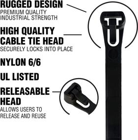 img 2 attached to Cambridge Nylon 6/6 UL Listed Cable Ties 14-in 50 Lb Standard Duty 🔒 Releasable Self Locking UV Resistant Black Zip Ties, 100 Pack: Contractor-Grade Quality and Strength!