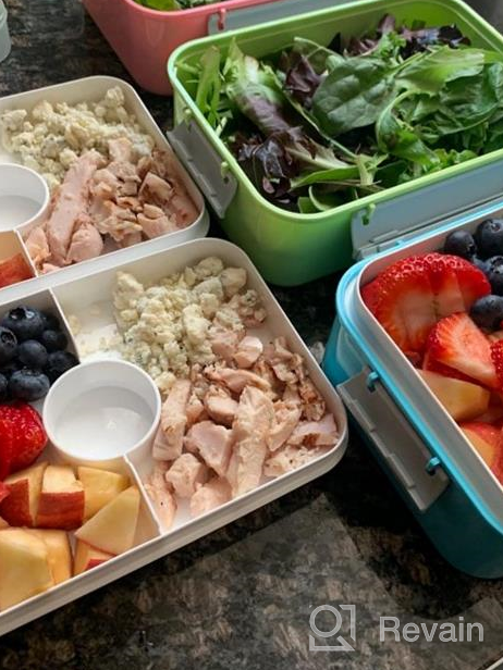 img 1 attached to Shopwithgreen Set Of 3 Salad Food Storage Container To Go, 47-Oz Bento Box With Removable Tray & Dressing Pots, For Lunch, Snacks, School & Travel - Food Prep Storage Containers With Lids (Navy) review by Justin Anderson