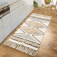 leevan boho kitchen runner rug 2'x4' хлопковые тафтинговые геометрические коврики с кисточками шикарный алмазный коврик для фермерского дома моющийся тканый коврик для прихожей для кухонного коврика / ванной комнаты / гостиной / спальни логотип