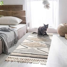 img 3 attached to LEEVAN Boho Kitchen Runner Rug 2'X4' Cotton Tufted Geometric Rugs With Tassels Chic Diamond Farmhouse Rug Washable Woven Hallway Throw Doormat For Kitchen Rug/Bathroom/Living Room/Bedroom
