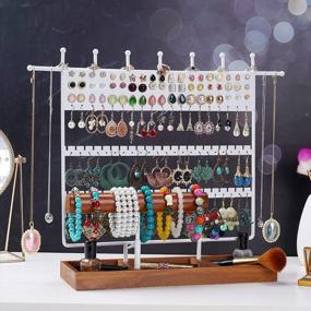 img 2 attached to 124-Hole Earring Organizer Stand With Wooden Tray - Perfect For Home Use & Jewelry Display, White