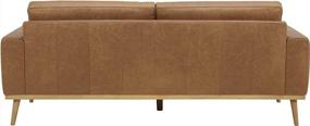 img 2 attached to Modern Cognac Leather Sofa With Wood Base By Rivet - 84"W