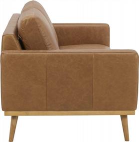 img 1 attached to Modern Cognac Leather Sofa With Wood Base By Rivet - 84"W