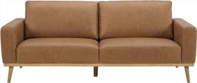 img 3 attached to Modern Cognac Leather Sofa With Wood Base By Rivet - 84"W