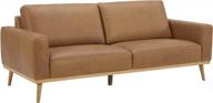 modern cognac leather sofa with wood base by rivet - 84"w logo