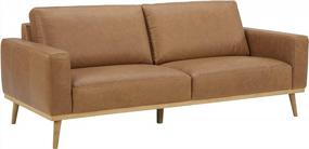 img 4 attached to Modern Cognac Leather Sofa With Wood Base By Rivet - 84"W