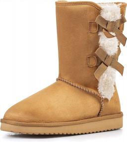 img 4 attached to Women'S Mid-Calf Winter Snow Boots With Side Bows, Suede Upper, Size 6-11