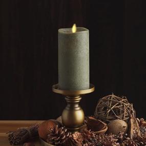 img 3 attached to Grey Stone Finish Luminara Flameless Candle LED Pillar With Real Wax Melted Top - Unscented, Remote Control Ready, Timer (3 X 6.5 Inch)
