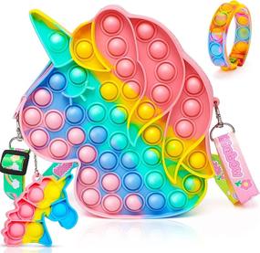 img 4 attached to Unicorn Fidget Purse Shoulder Bag For Girls - Push Bubble Popit Handbag Crossbody Bag, Gifts Toys For 2-12 Year Olds Birthday